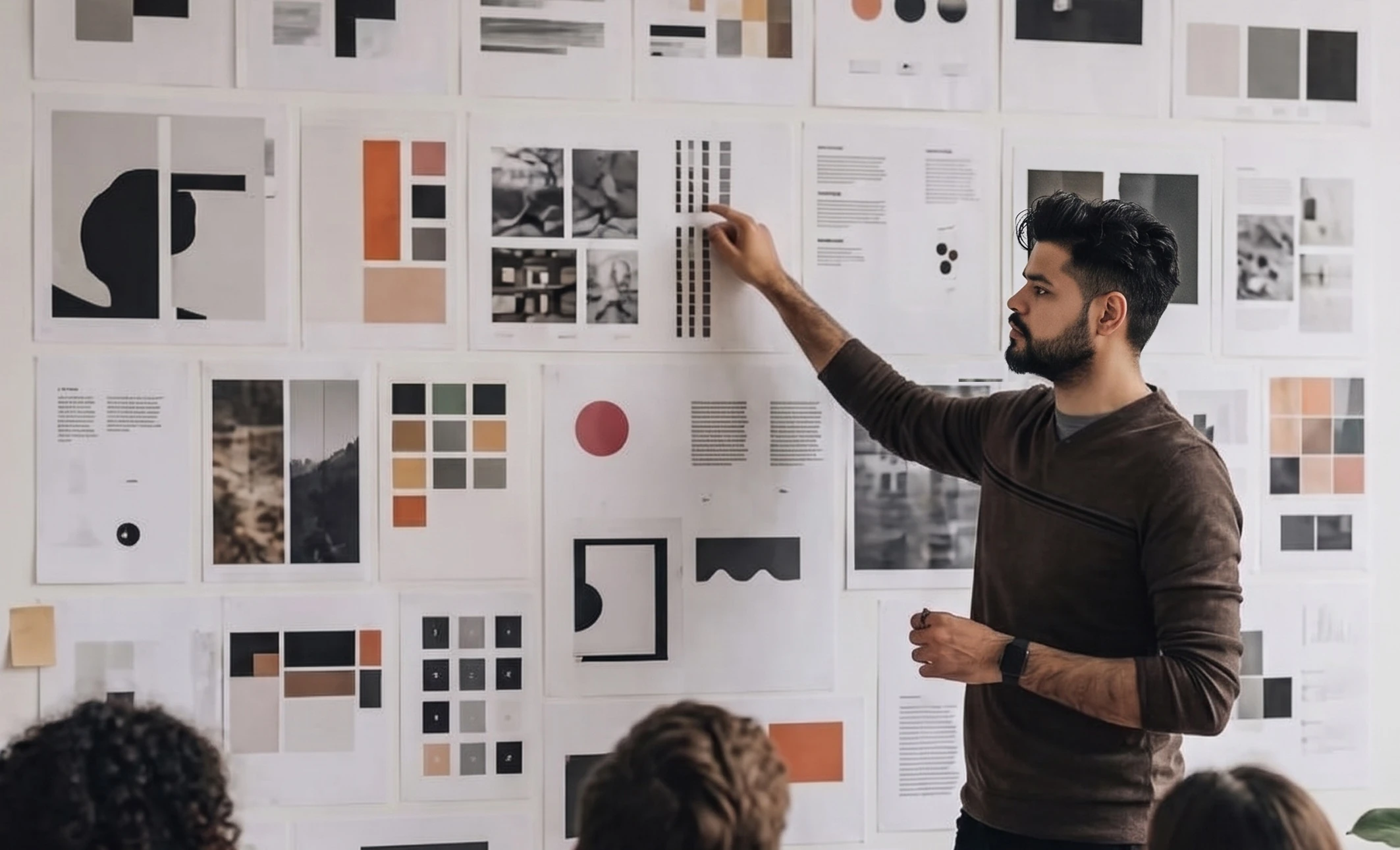 designer arranging moodboard cards in a professional firm brand positioning workshop