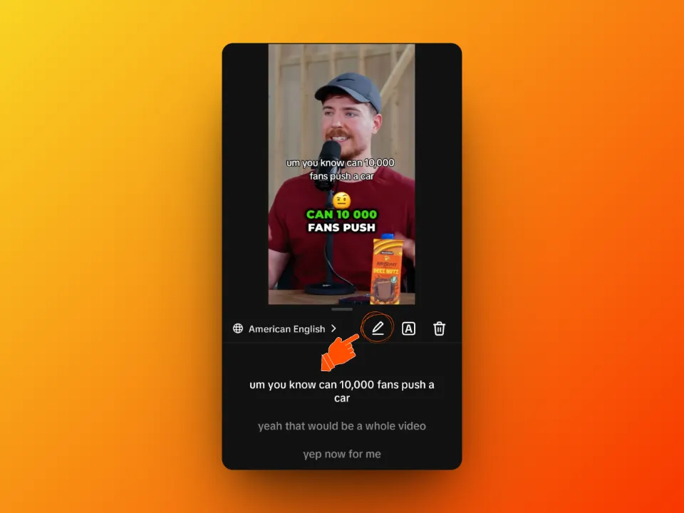Fermé sous-titres bouton d'édition sur TikTok