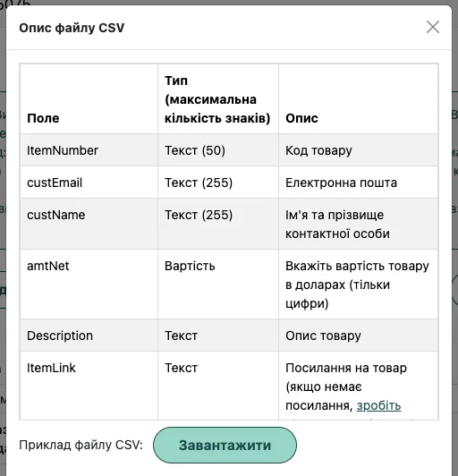 опис файлу CSV