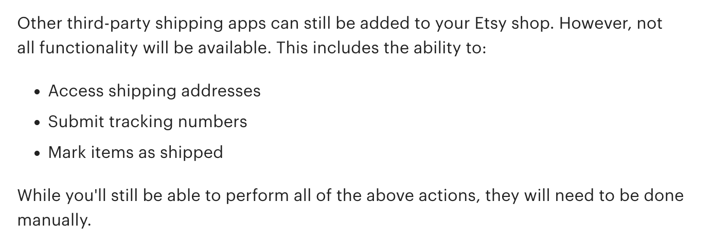 Etsy Help Center щодо використання Third-Party Providers