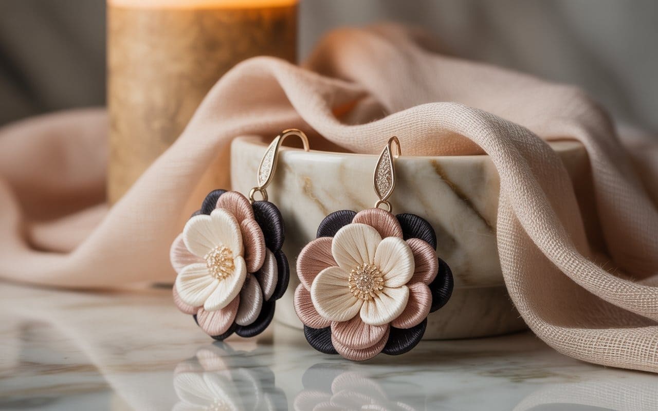 Тренд №2: Сережки-підвіски з тканинними квітами