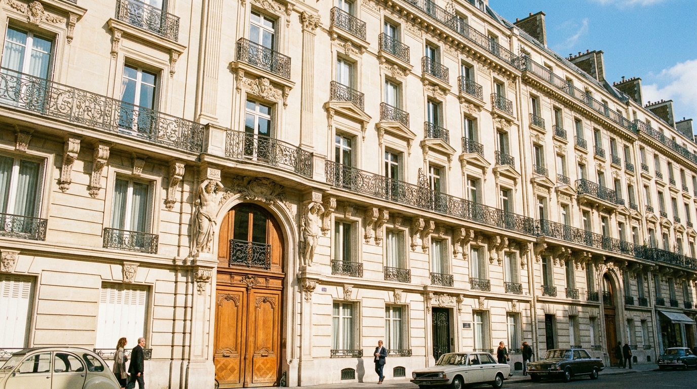 Façade haussmannienne élégante dans le 8e arrondissement de Paris