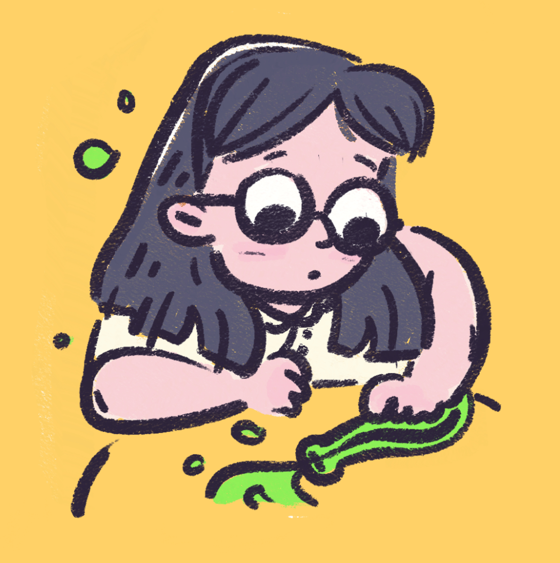 A GIF of a nice lady holding a bowl, with changing glasses