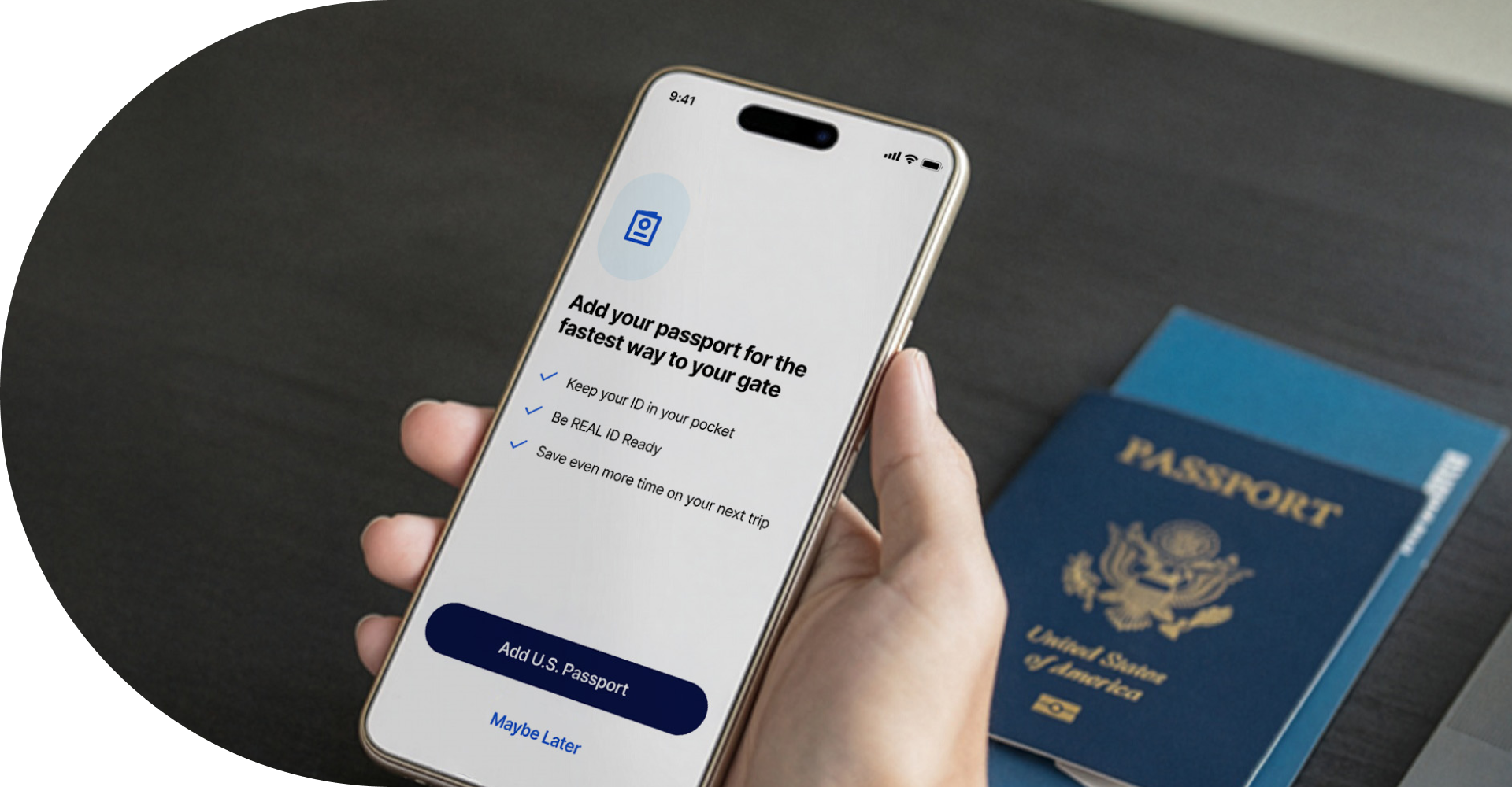 Person uploading ePassport to CLEAR Mobile App