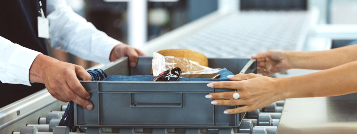 Clear plastic bags and containers filled with snacks on a kitchen counter, prepared for air travel.