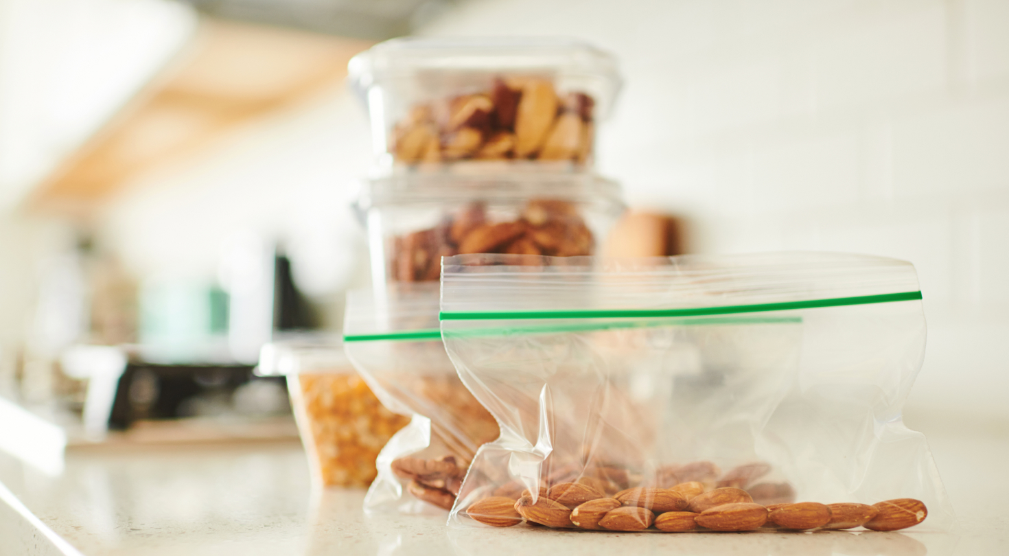 Image of food packed in ziploc bags and tupperware