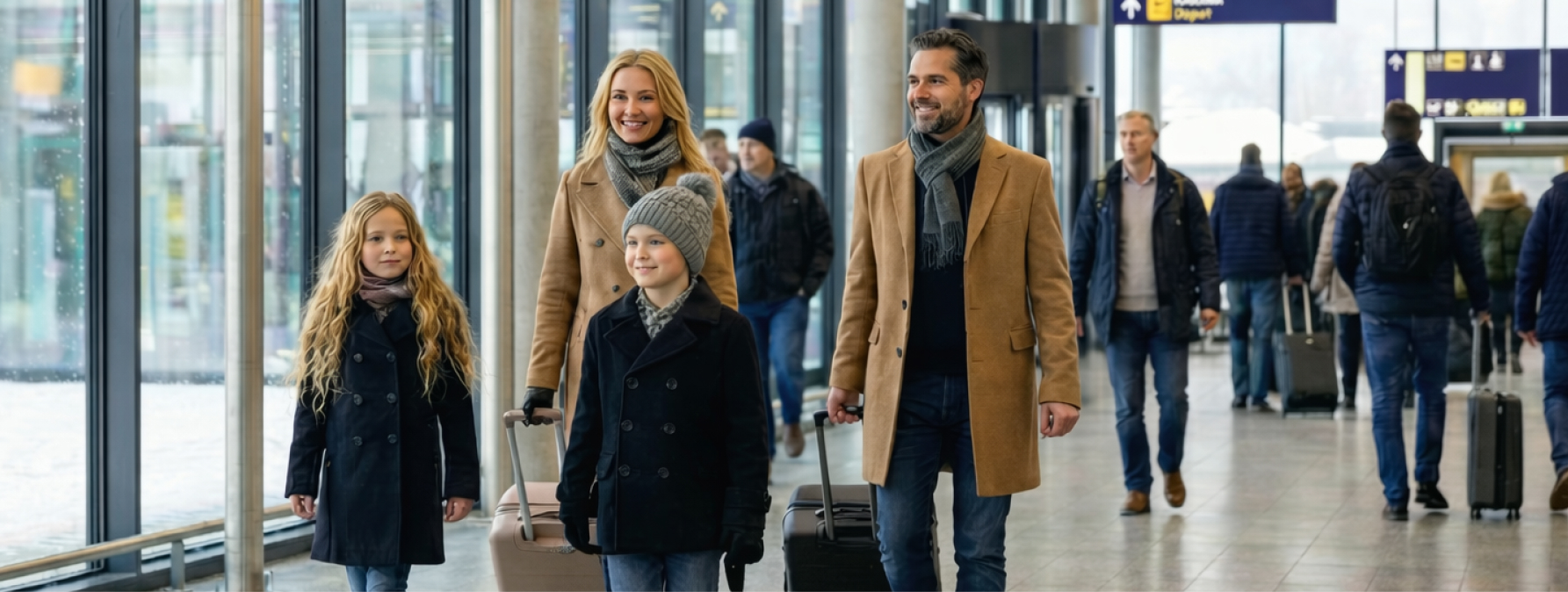 Image of Family Traveling with Luggage in the Airport