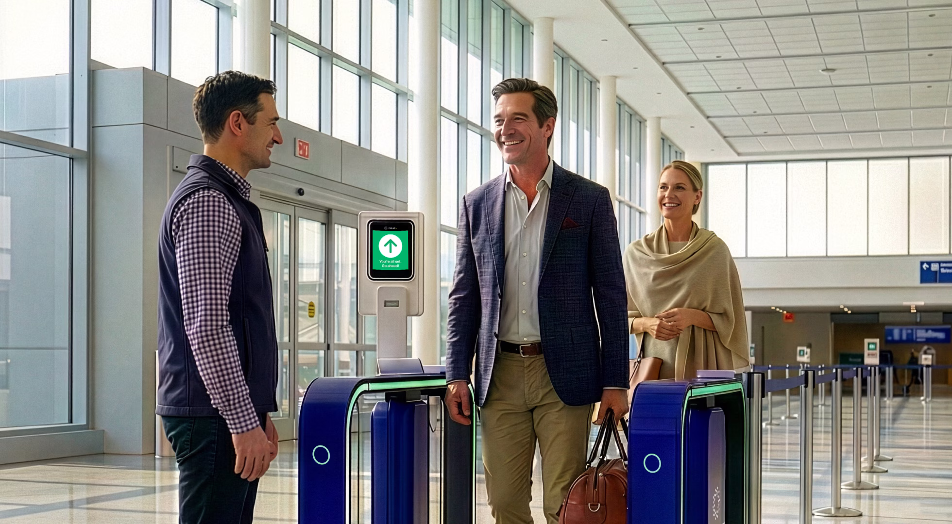 Image of Travelers walking through CLEAR's eGate