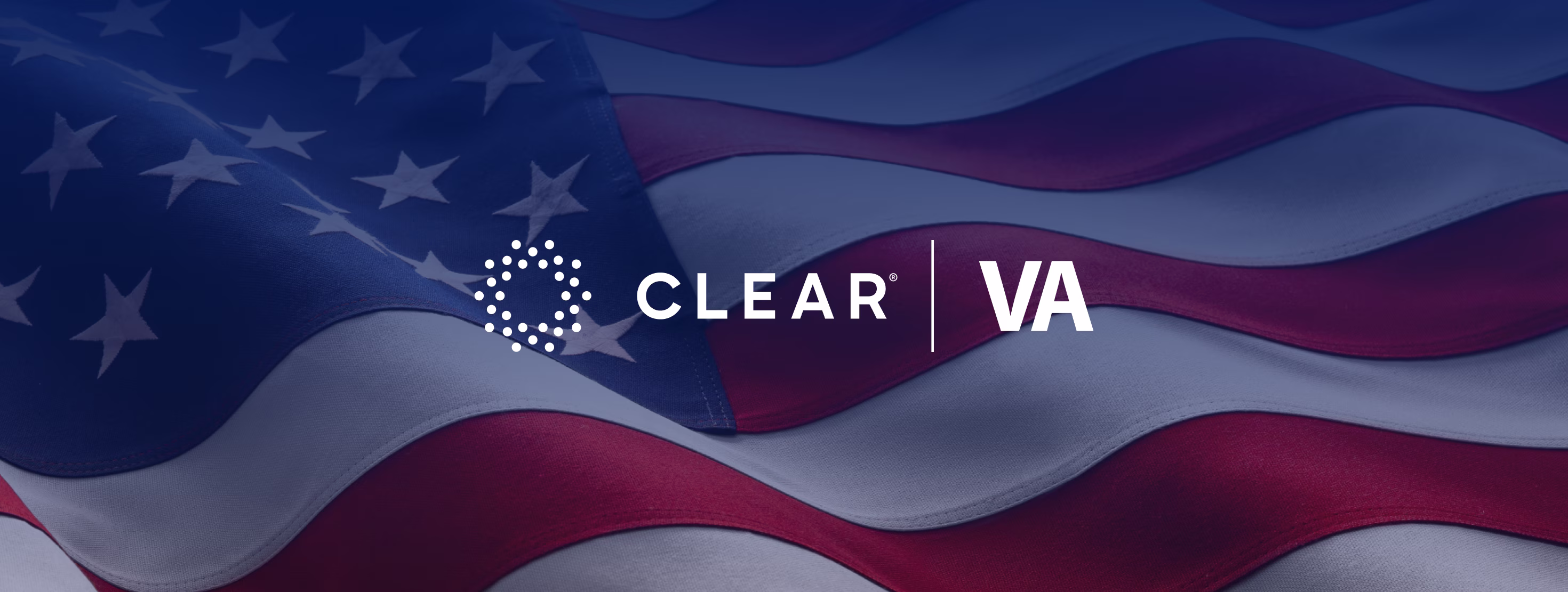 Image of CLEAR and VA logo on top of the American Flag