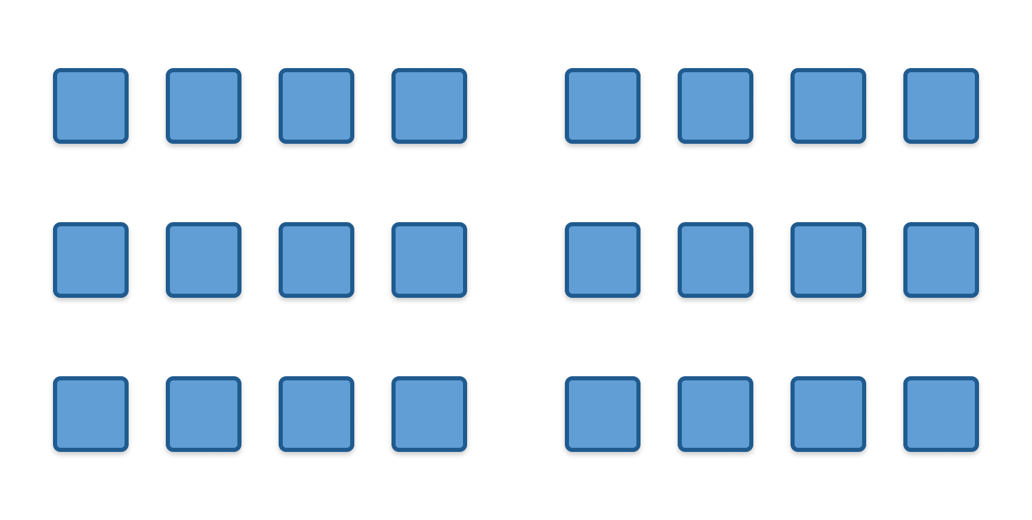 Two columns, each with three rows of squares demonstrating the principal of “Proximity”