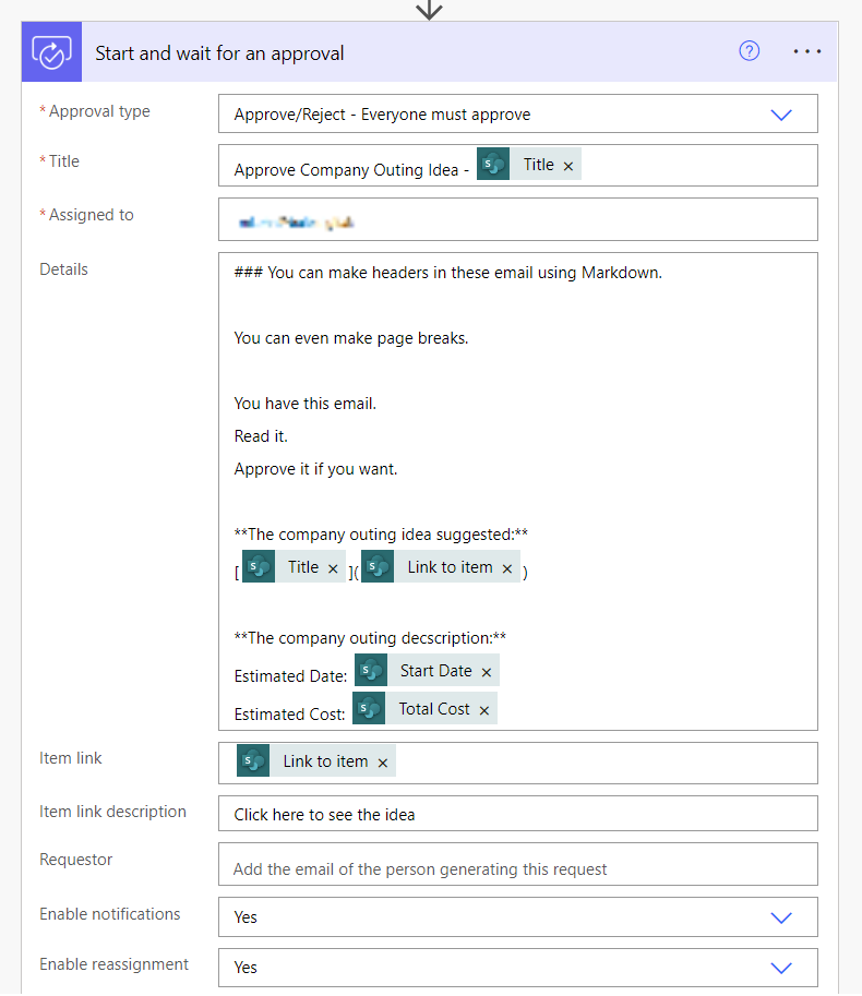 Start and Wait for an Approval Configuration 