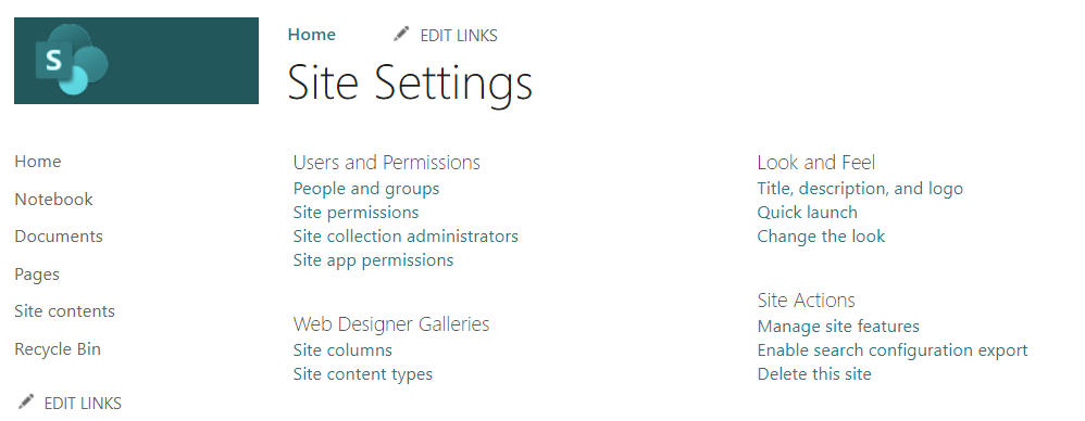 Classic site settings page shows classic navigation