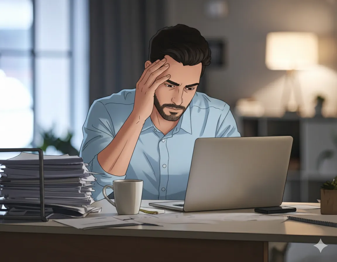 A person stressed because of work