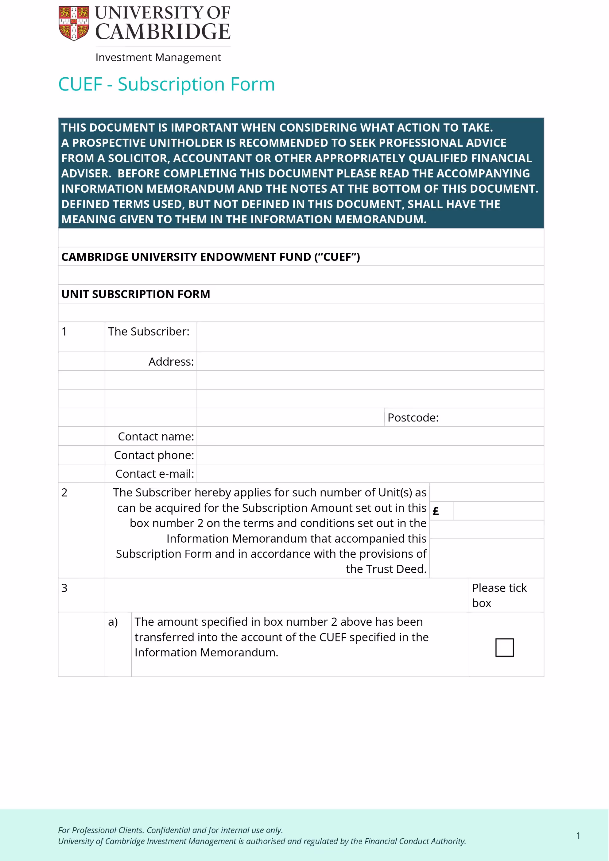 CUEF Subscription Form