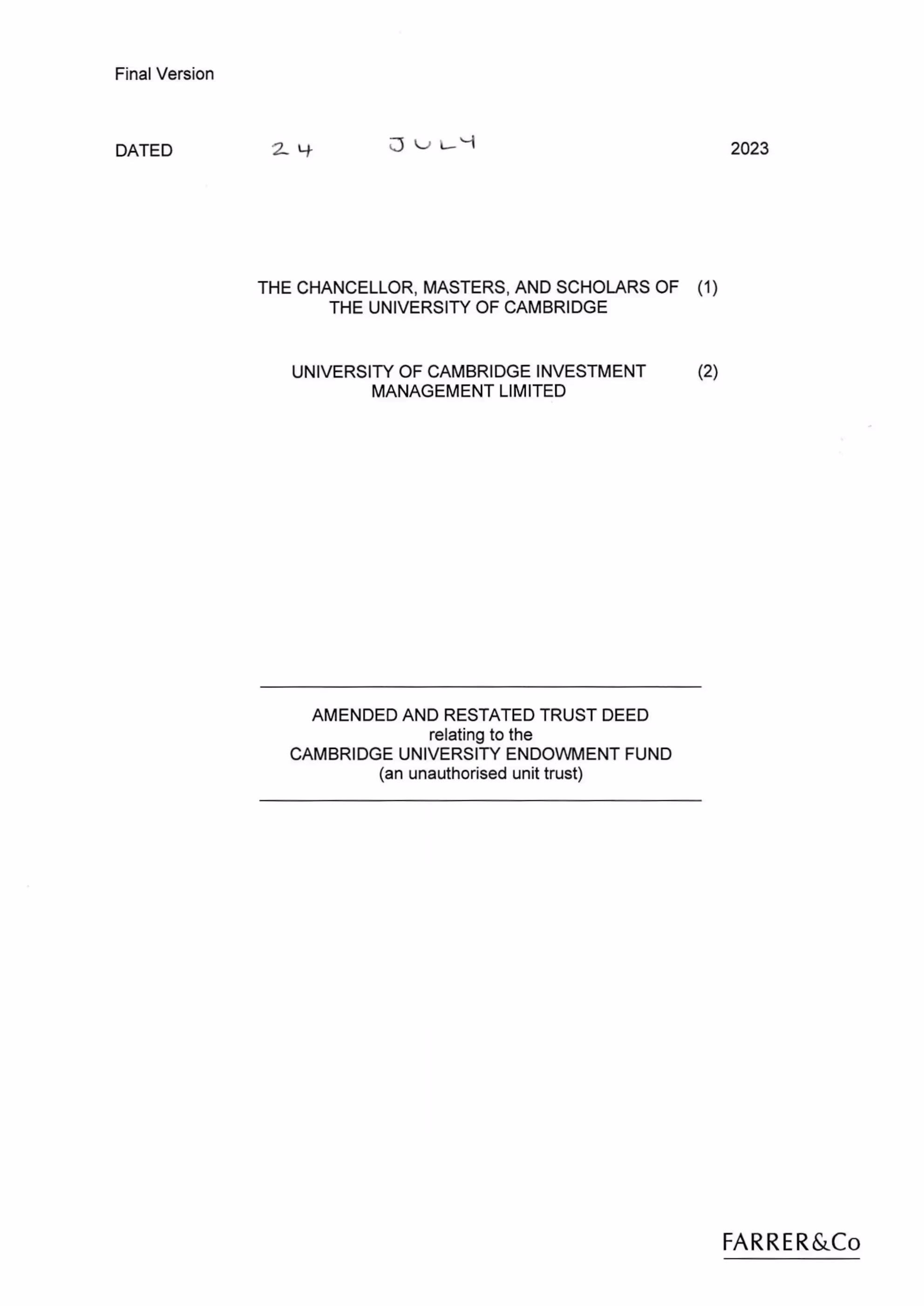 CUEF Trust Deed Fully Executed 24 July 2023