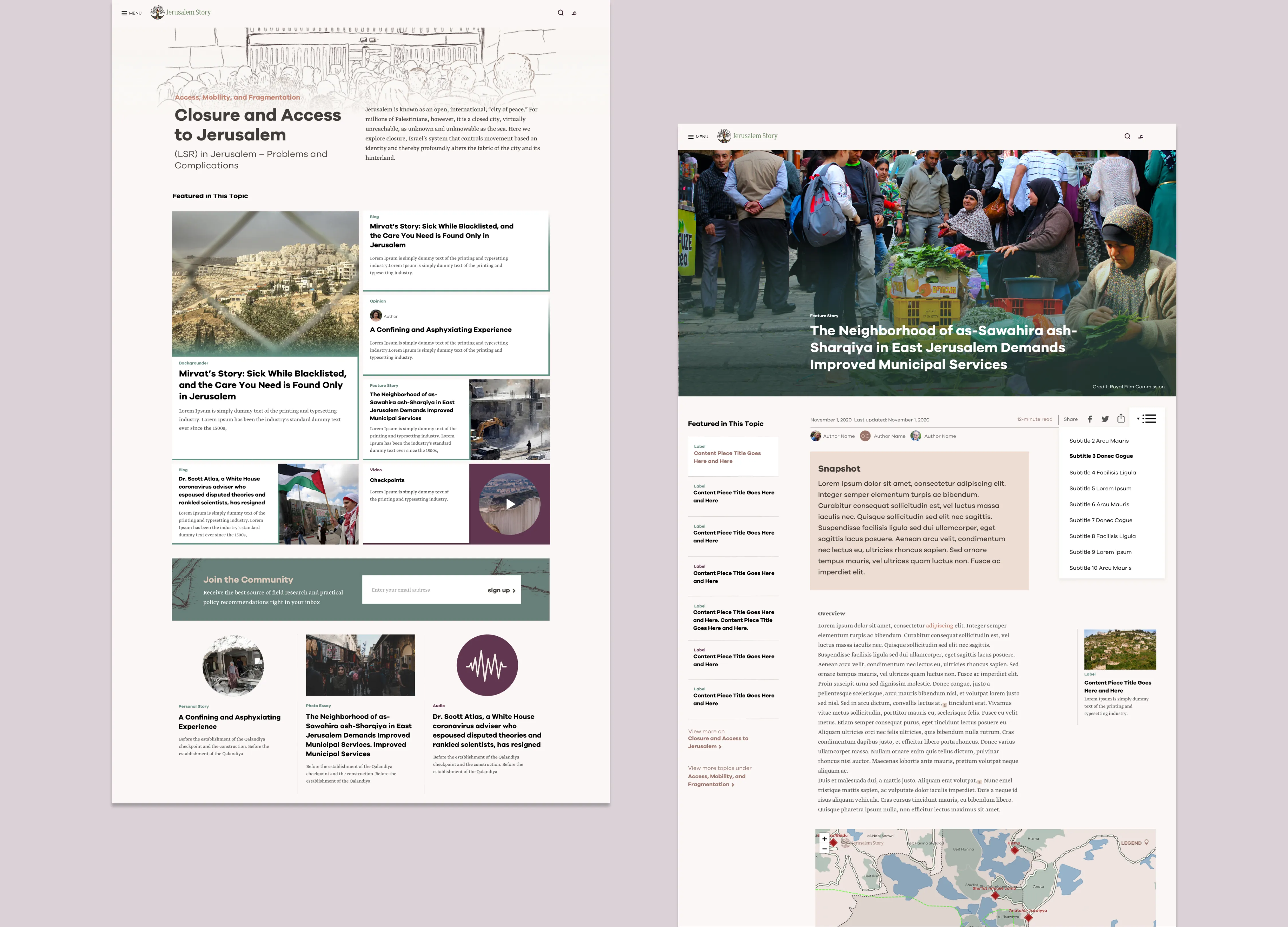 Screenshots from the website