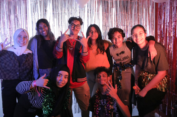 group photo of freshmen students at a university in Dubai celebrating