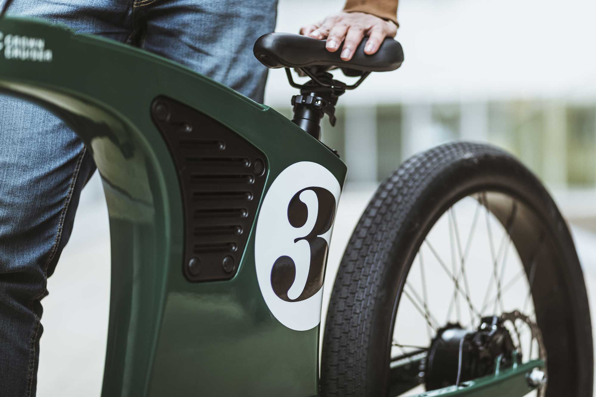 Crown cruiser e-bike in British Racing Green frame colour wrap. 
