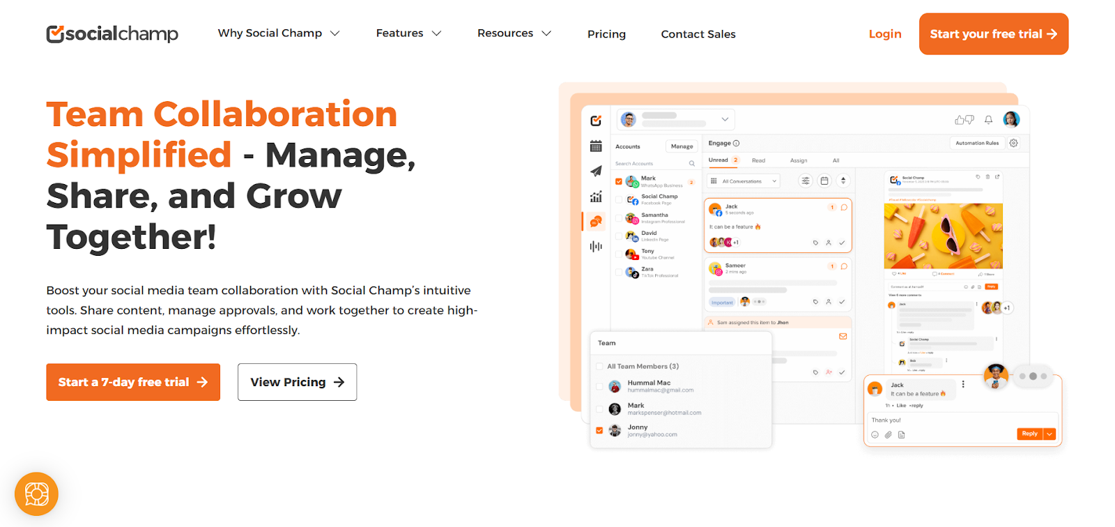 Social Champ is your AI-powered social media management tool. Schedule, analyze, listen, and track competitors – all in one platform.
