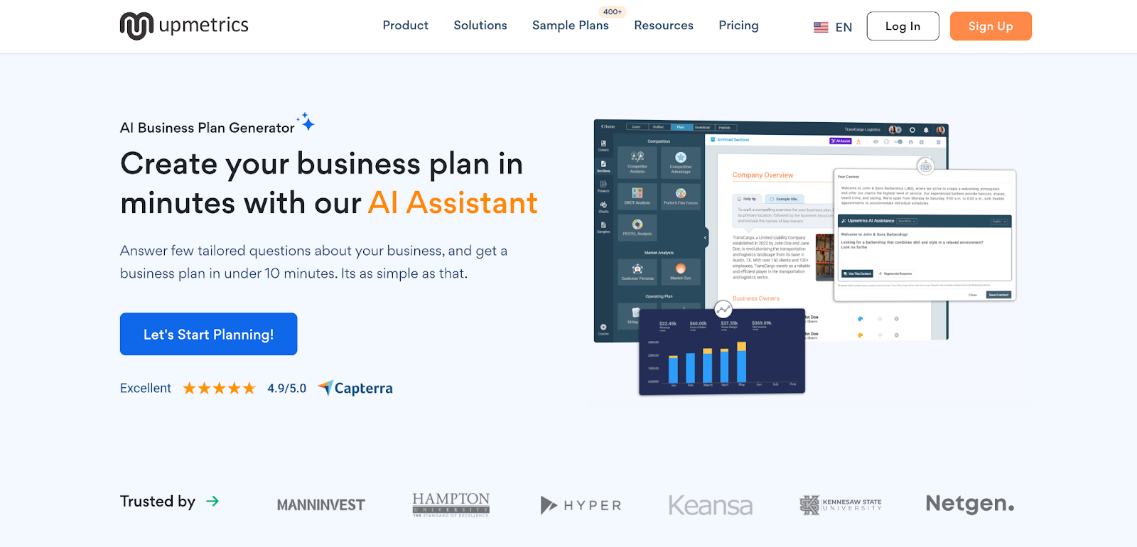 Upmetrics: Business Plan Software with Automated Financials