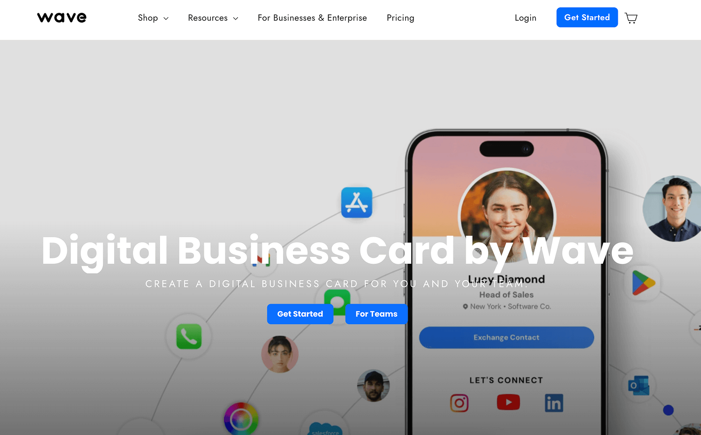 A digital business card makes it easy to share your details through the app, a QR code, Apple Wallet, Google Wallet, a widget, or a simple text message.