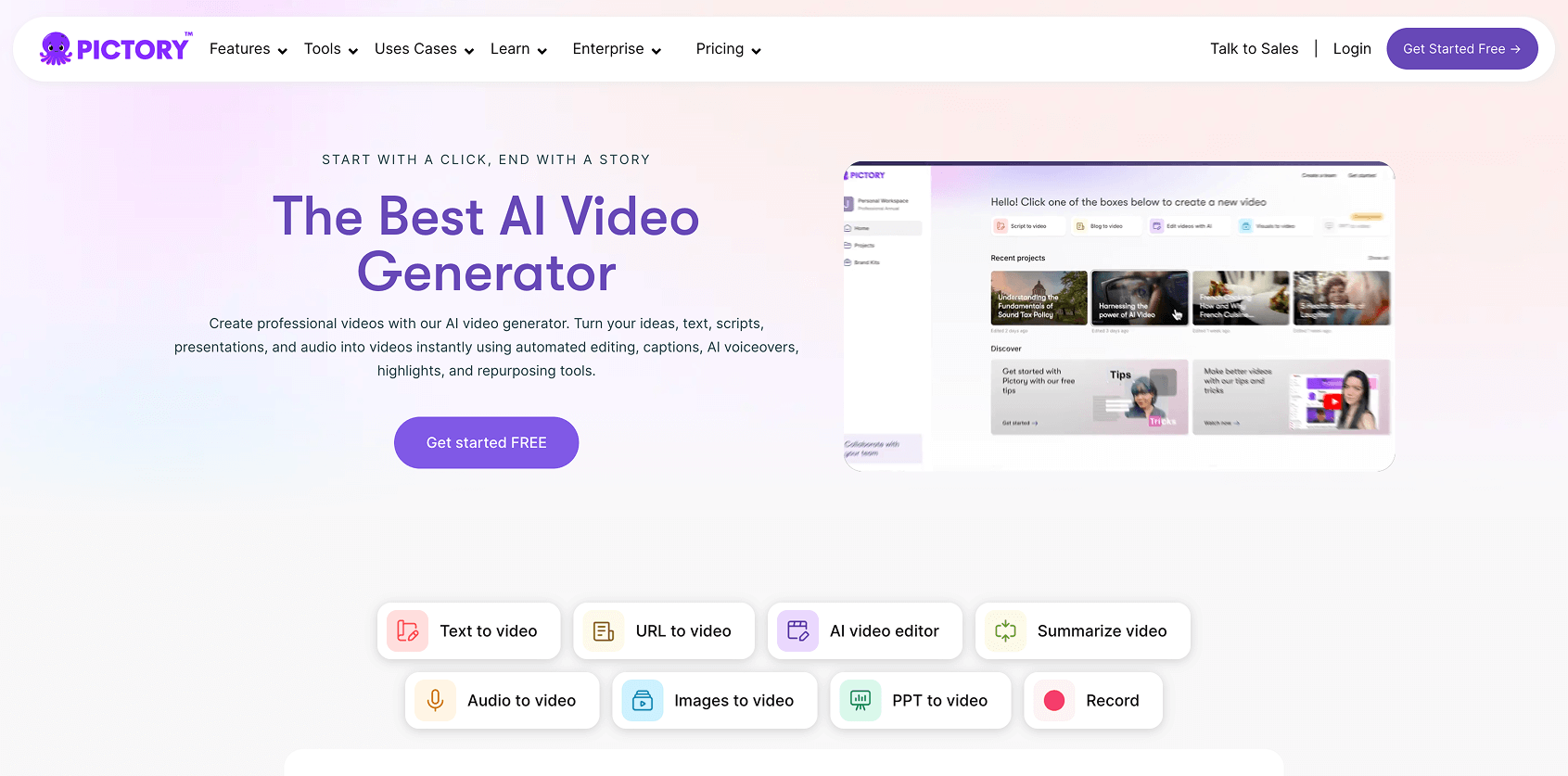 Pictory is the best AI video generator for fast, effortless video creation. Turn text into video in minutes.