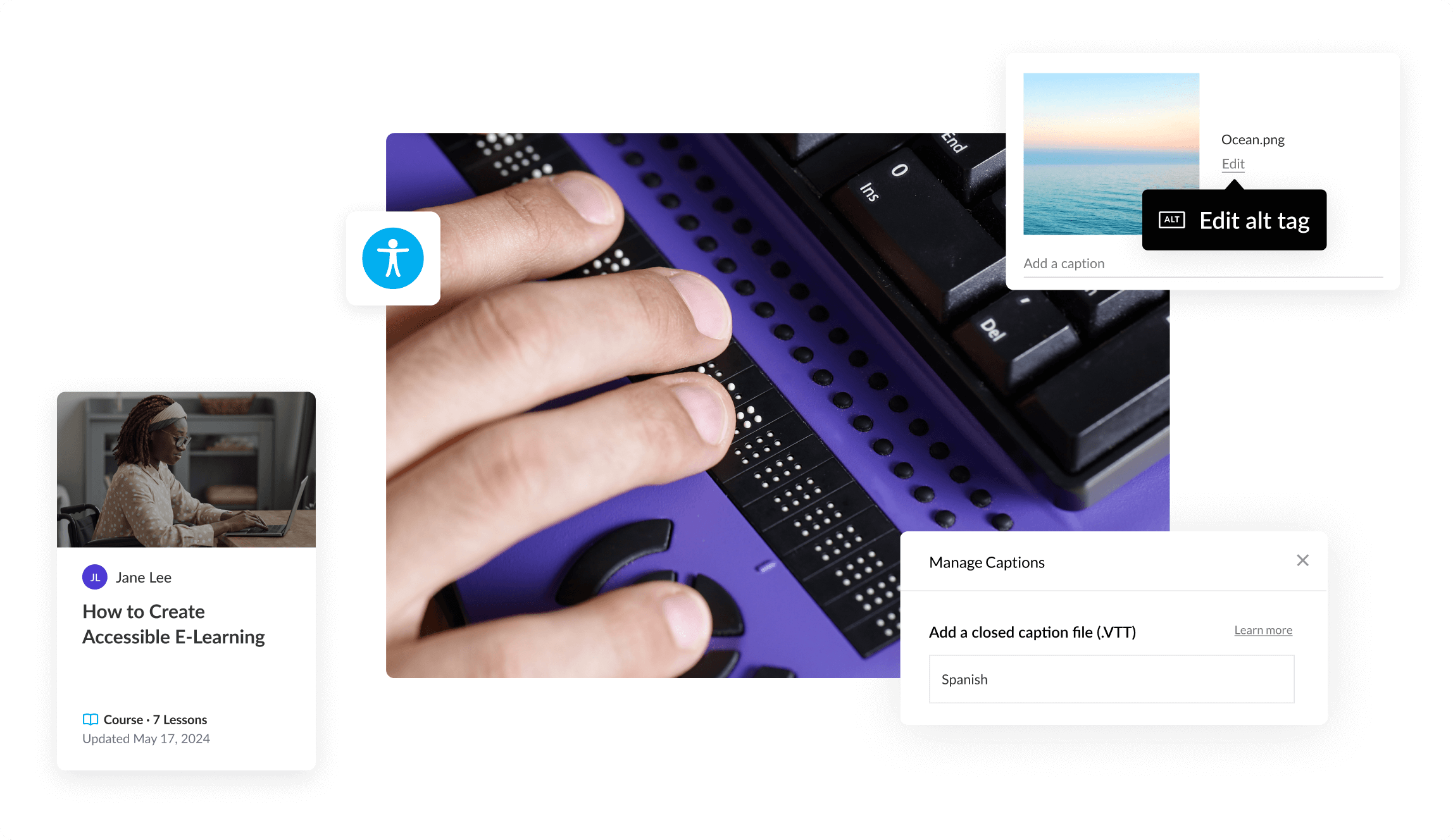 Articulate 360 Storyline course authoring interface showing branching scenario builder with slide logic panel and character interaction options