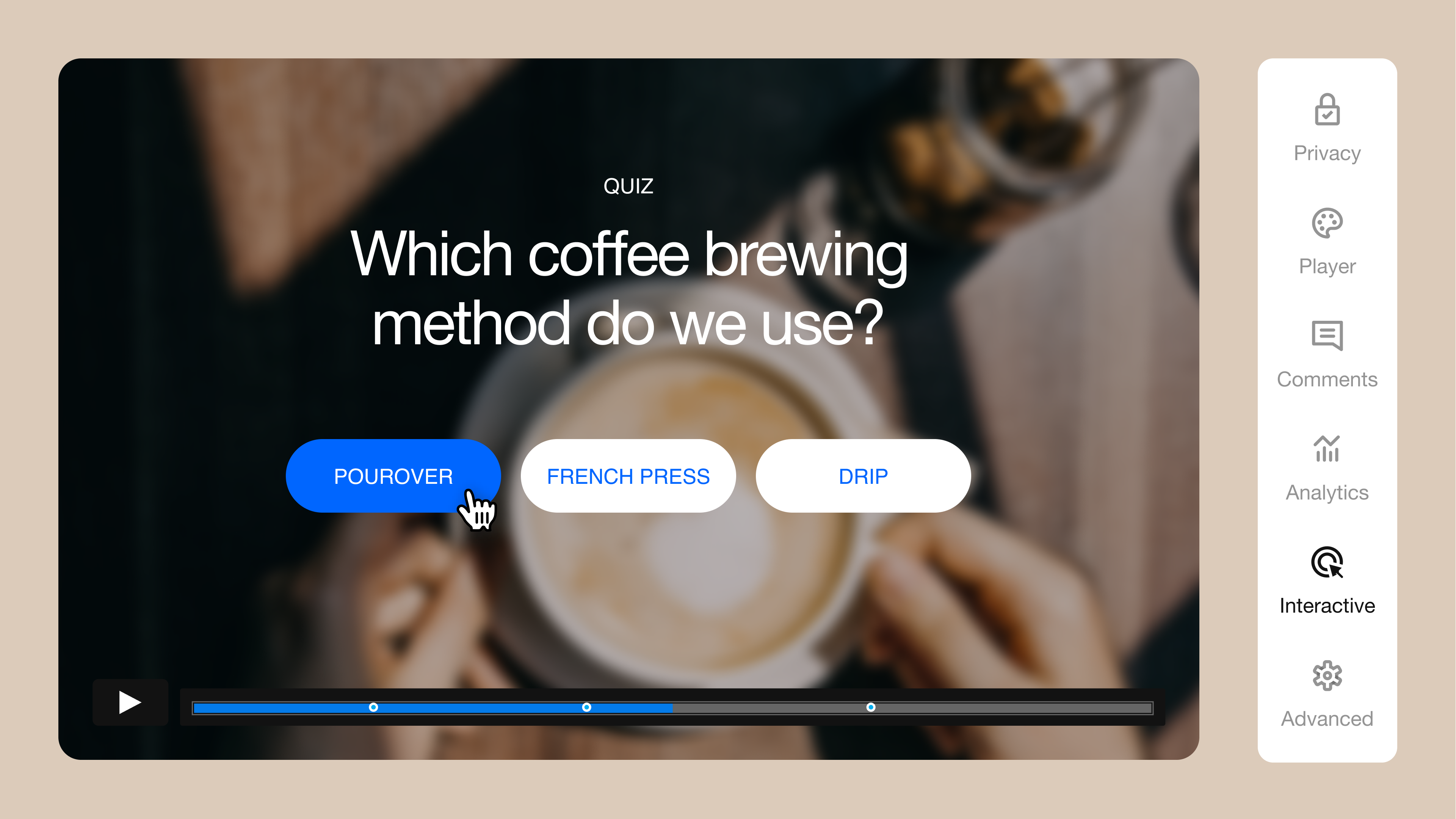Vimeo interactive video player showing clickable hotspot overlay and viewer engagement controls