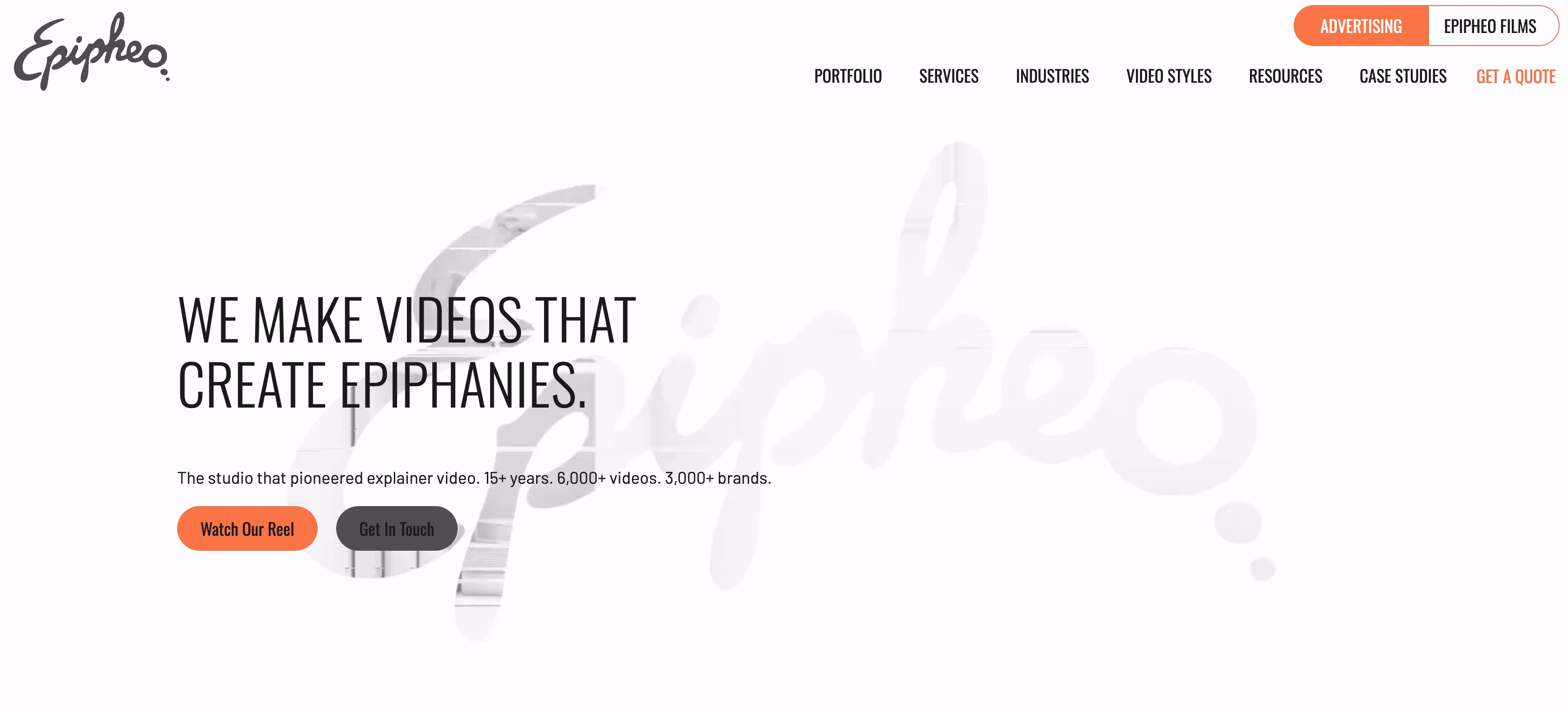 Epipheo website featuring animated explainer and brand storytelling video services