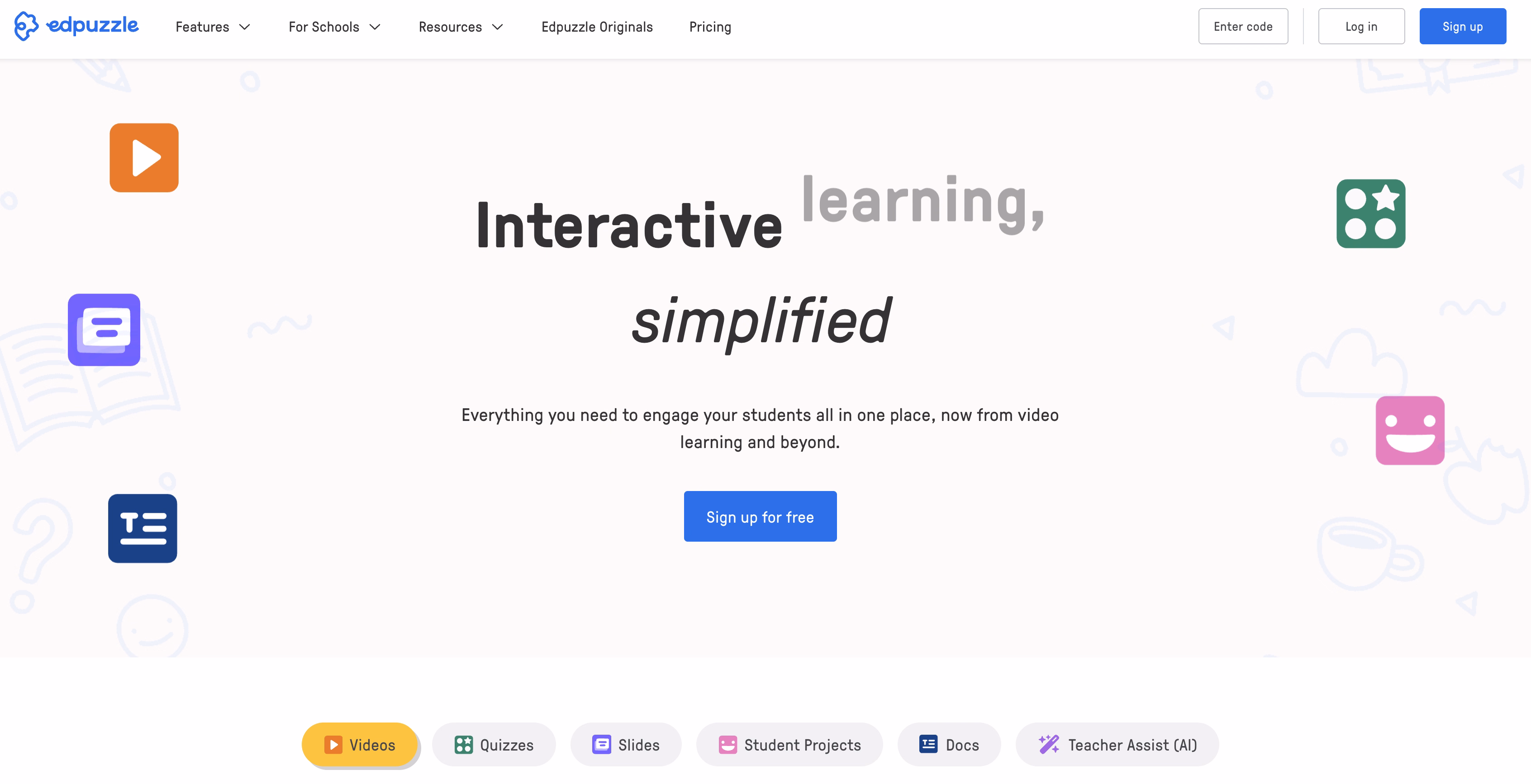 Edpuzzle video learning platform for adding questions, assigning video lessons, and tracking student progress