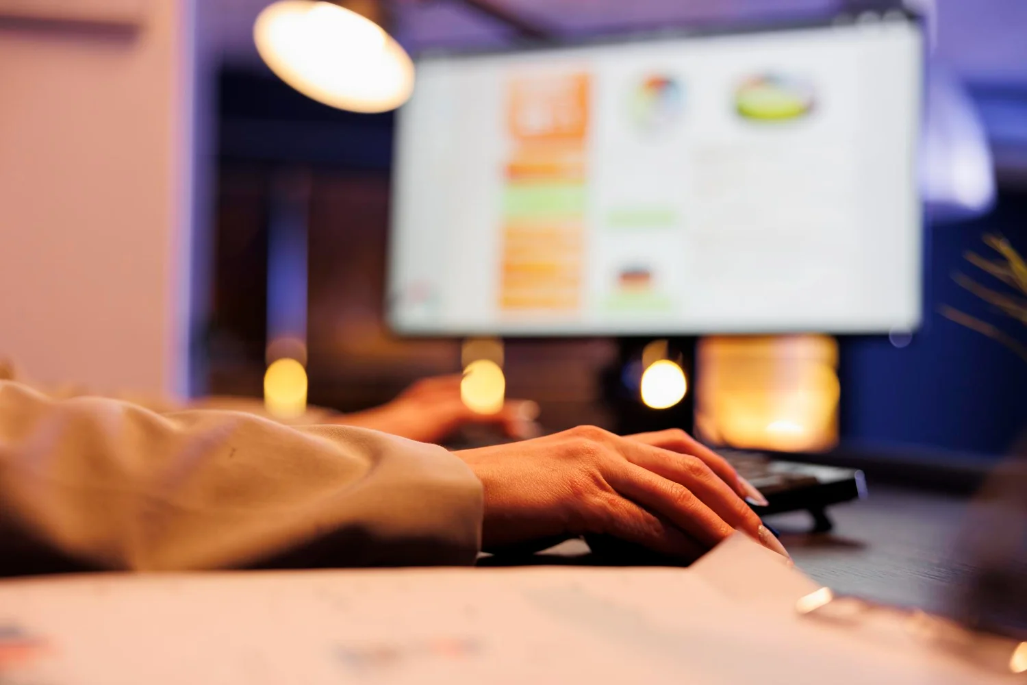 A web designer working at a desk using an AI web design interface to structure and customize website layouts.