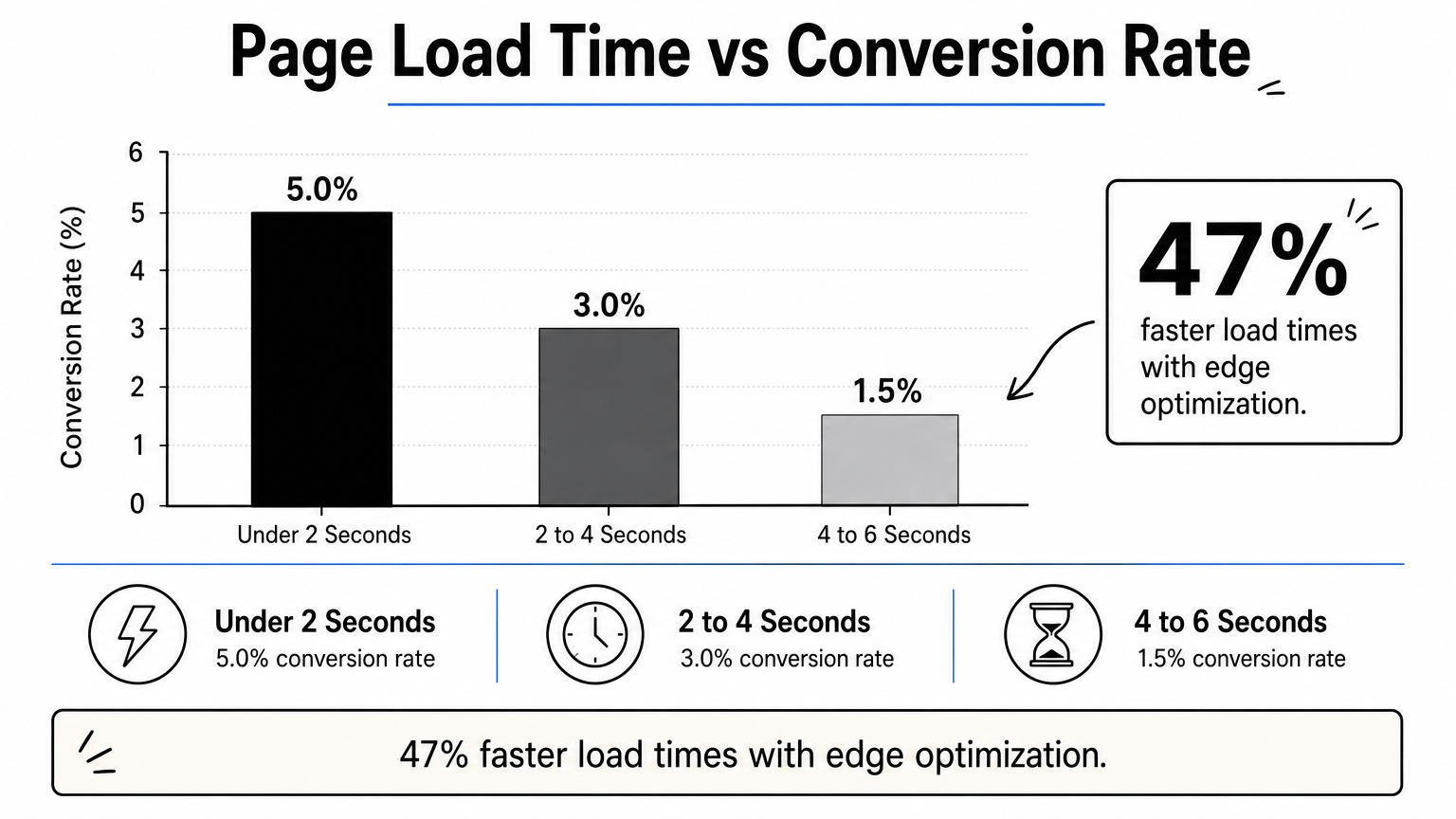 Bar chart comparing ecommerce conversion rates across three page load time ranges.