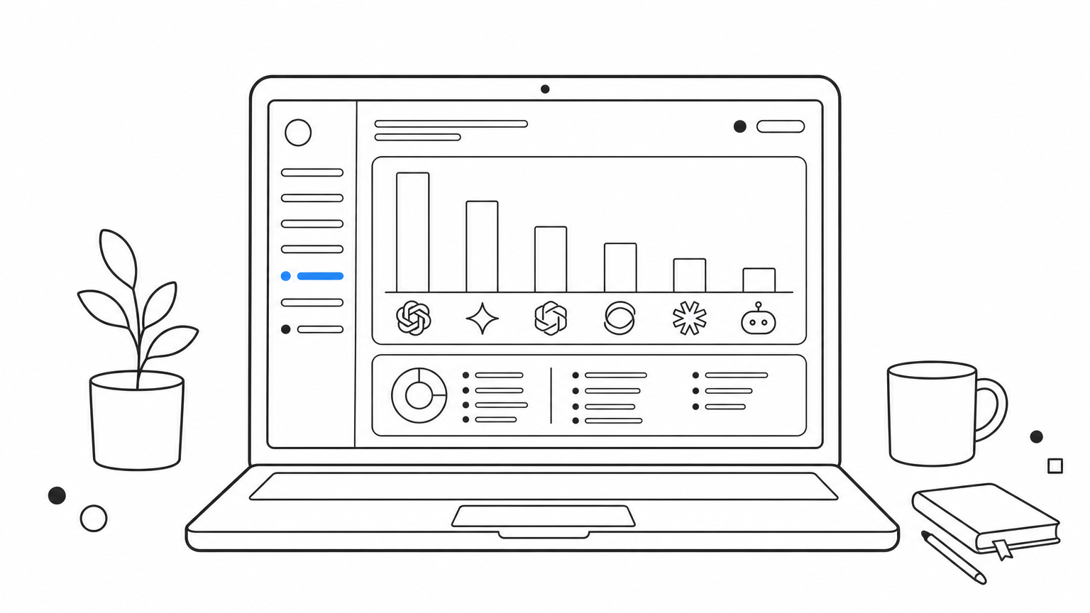 Laptop showing a dashboard with bar charts comparing brand citations across AI platforms.
