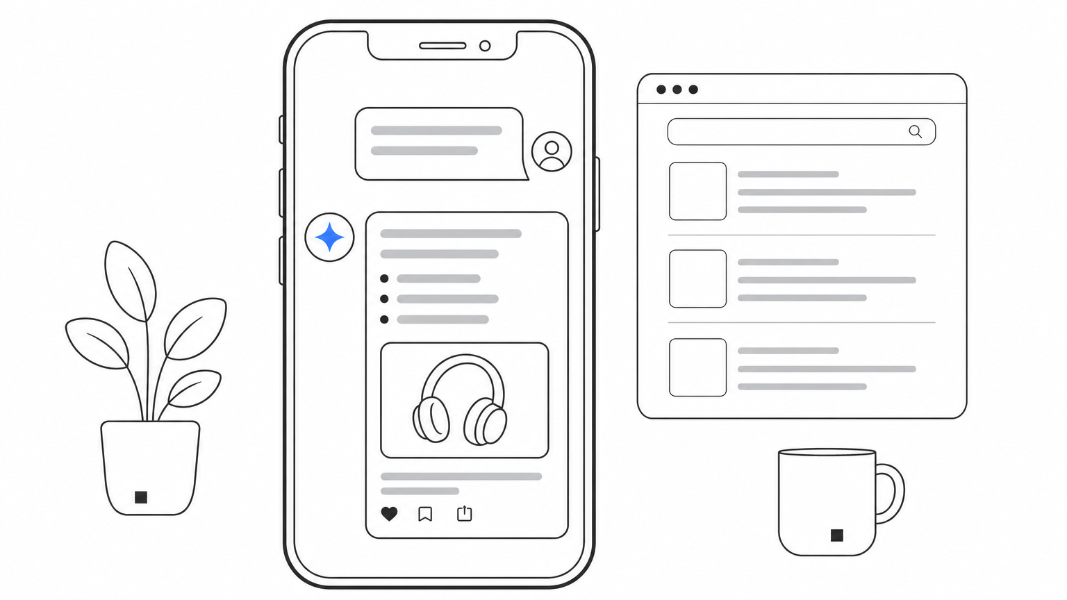 Smartphone displaying an AI chat assistant answering a shopping question in front of a search results page.