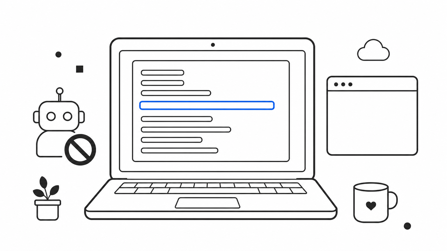 Laptop screen showing a robots.txt file with a highlighted rule blocking an AI crawler.