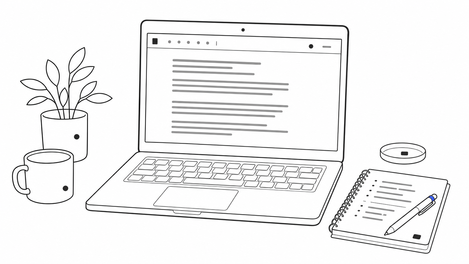 Laptop screen showing a drafted article next to a notepad with handwritten notes.