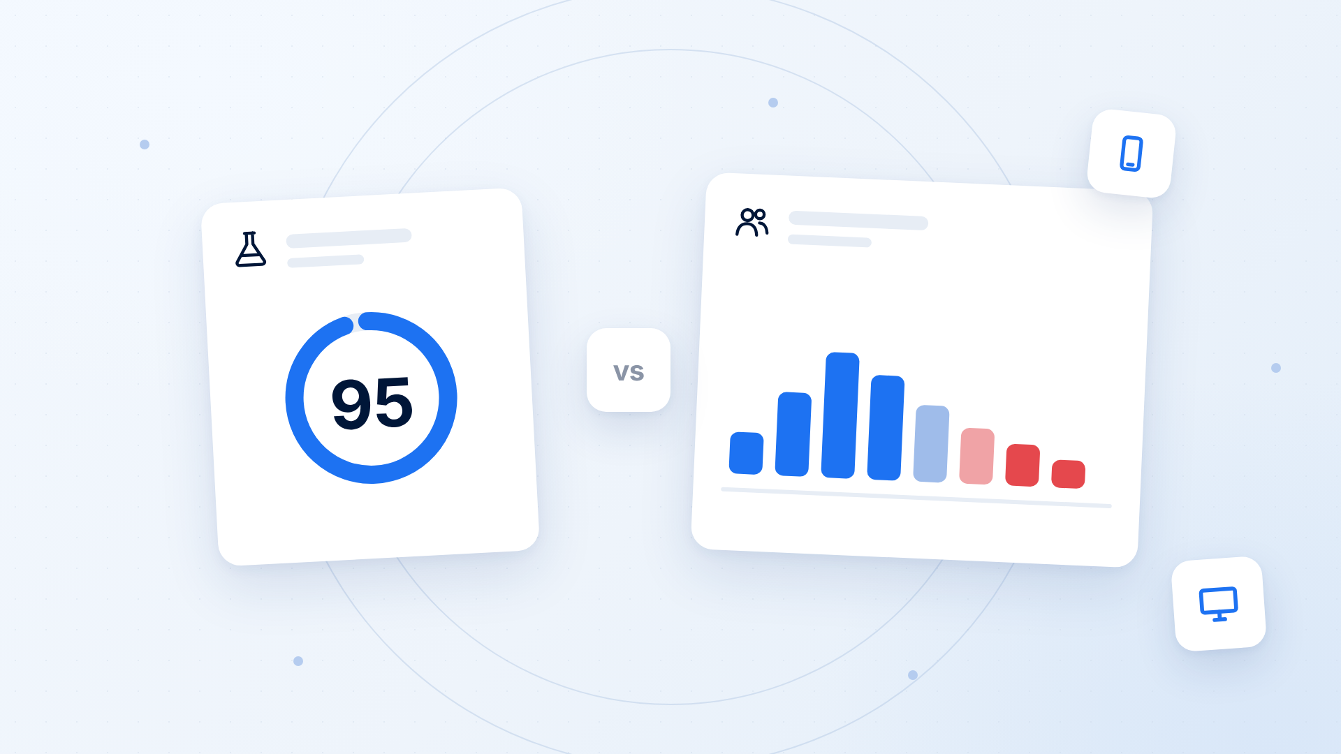 Nostra editorial graphic on lab data vs field data: a lab test card showing a score of 95 next to a real-user distribution where many visits fall into the slow range.
