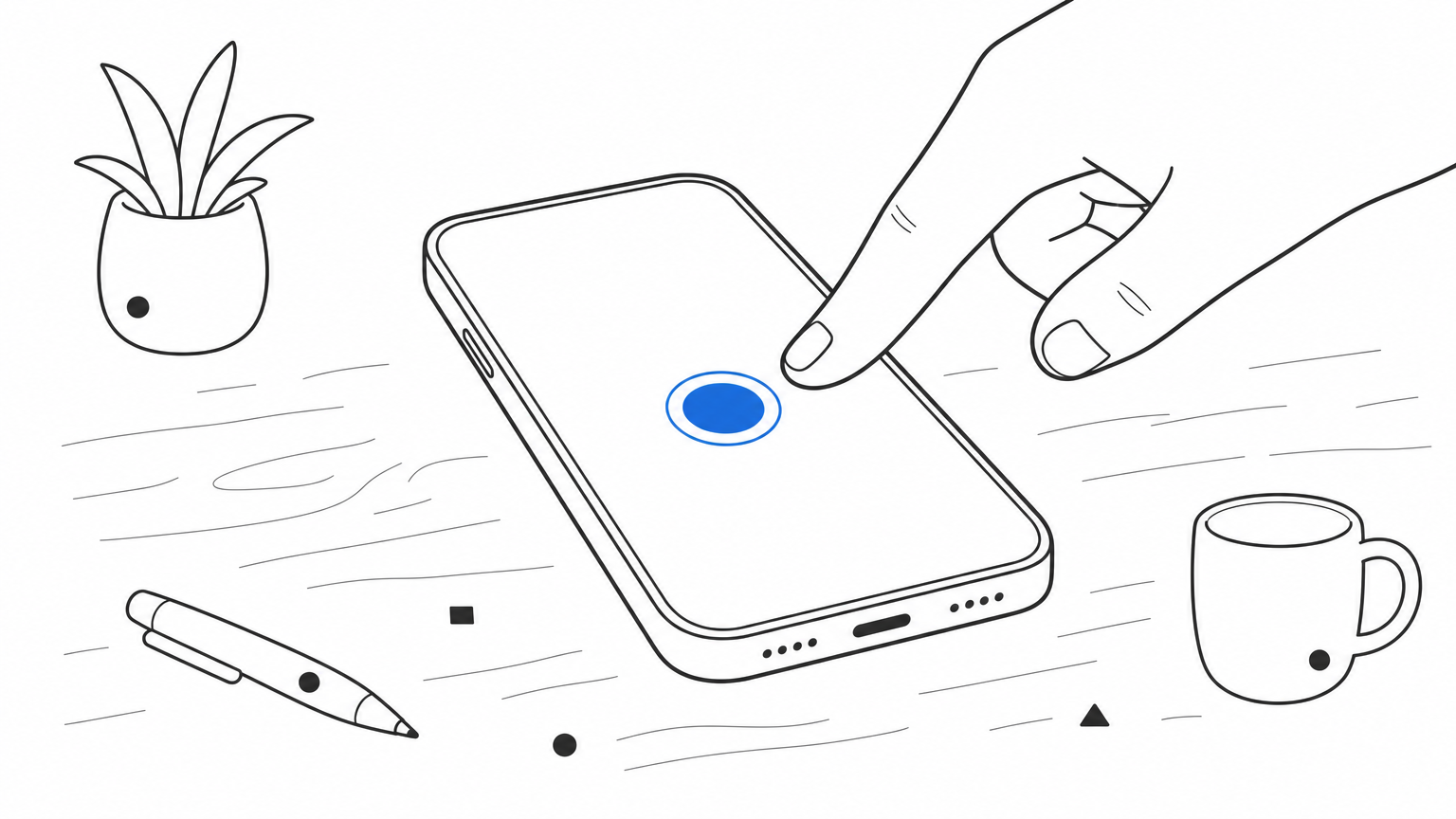 A phone screen shows one large button with no menu or links around it.