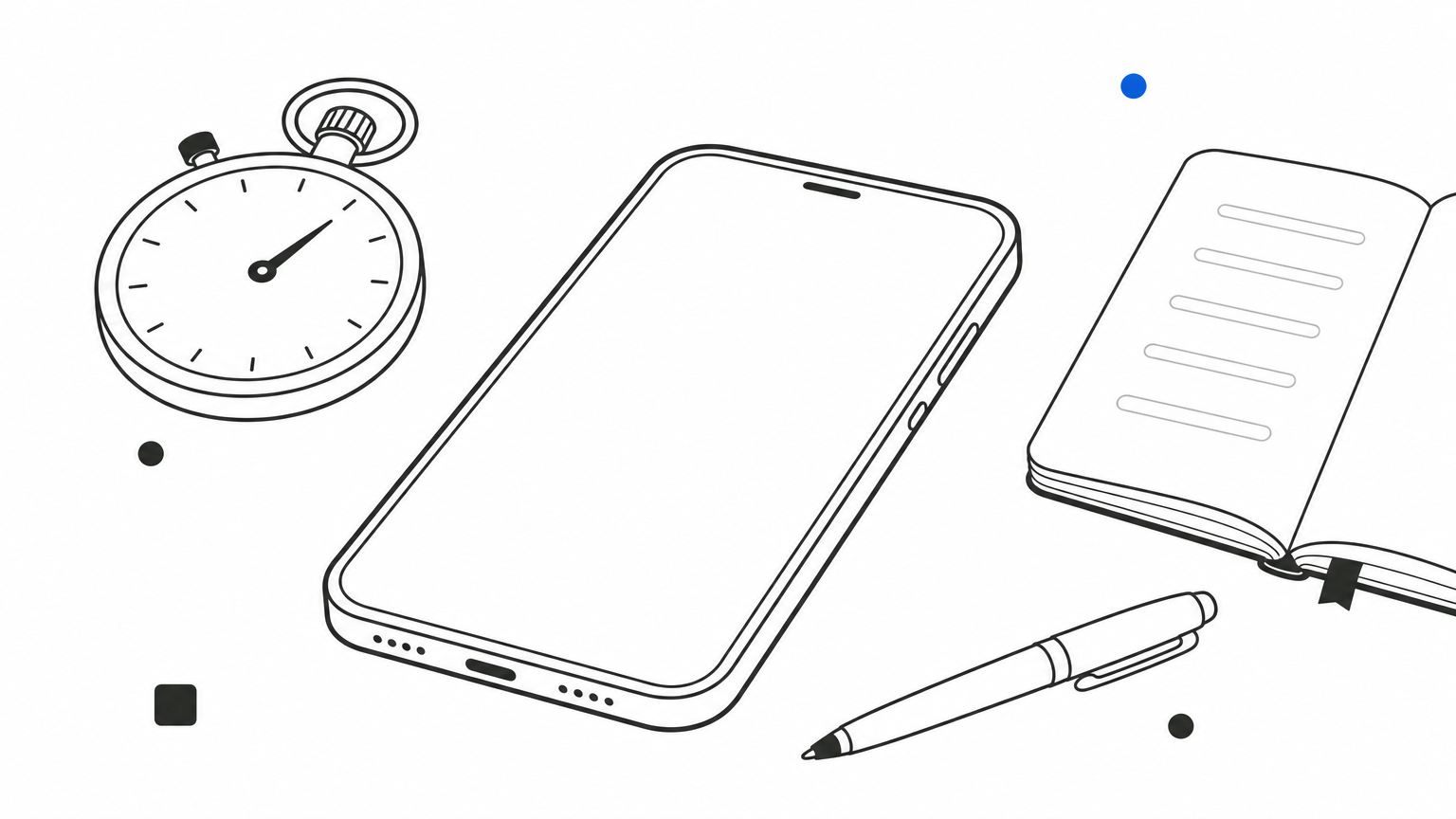 A phone, stopwatch, and notebook sit together on a desk, ready for a baseline speed test.