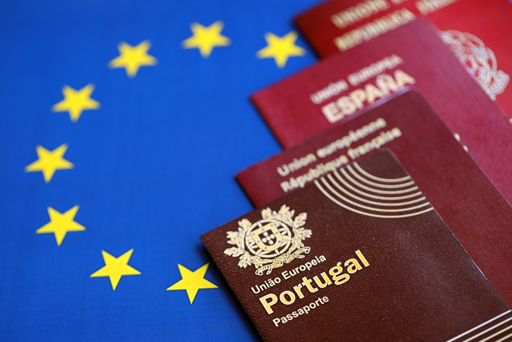 Portugal passport on EU flag