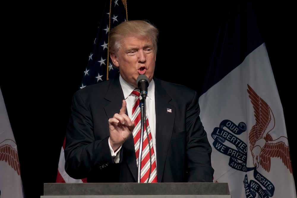 Donald Trump speaking on stage