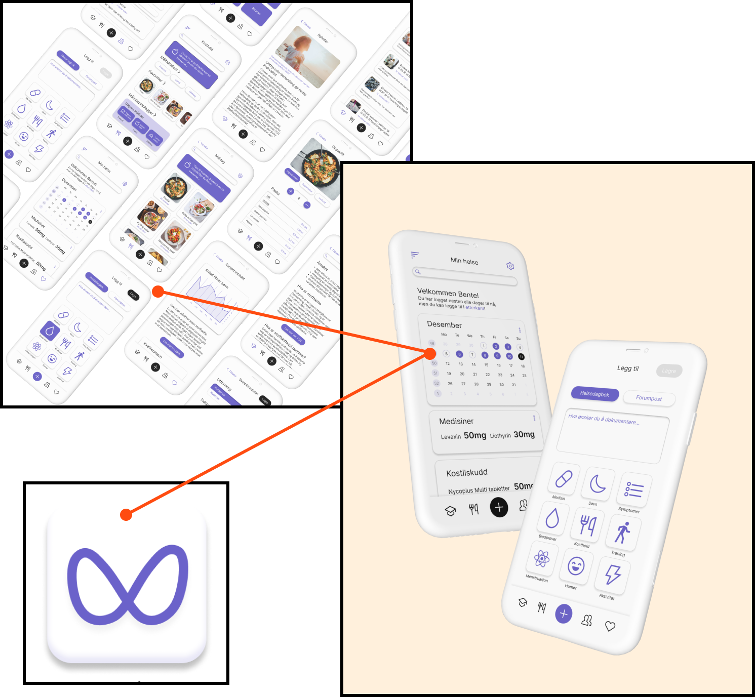 Mockup av prosjektet Thyroidhea som viser flere sider, sammen med logo