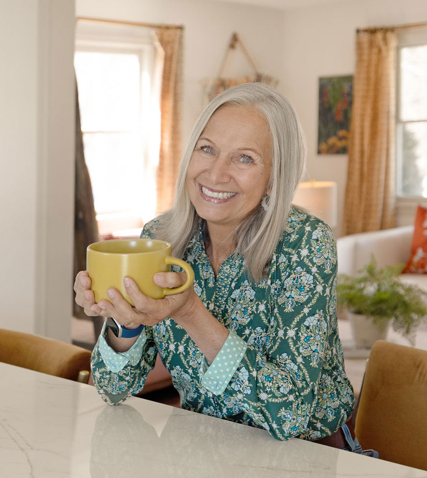 Renee Carman NH Interior Designer Sitting in Kitchen