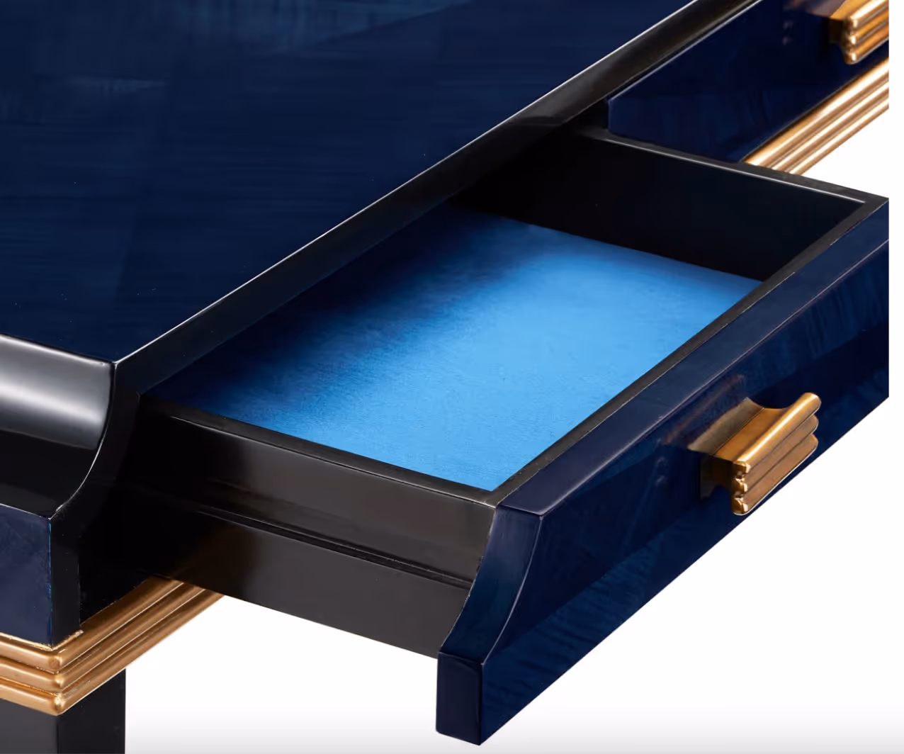 Desk with blue interior drawer