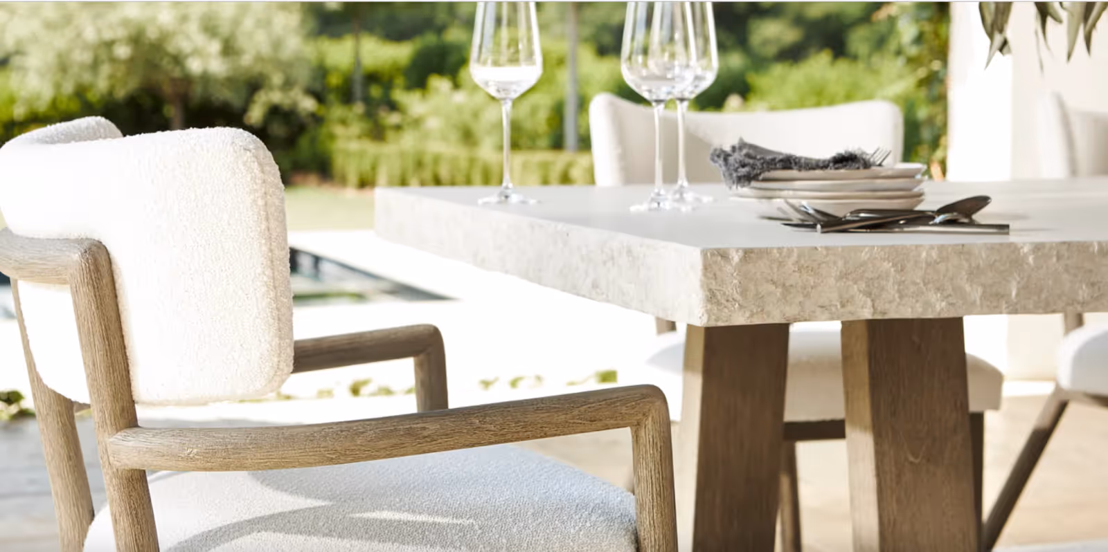 outdoor chair and tale in wood and concrete