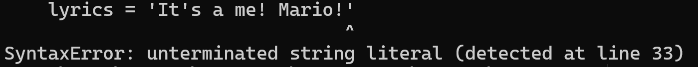 mario lyrics in python shows error