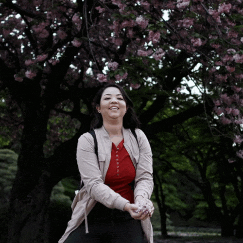Female Palo Alto Photographer throwing flower pedals in the air animation
