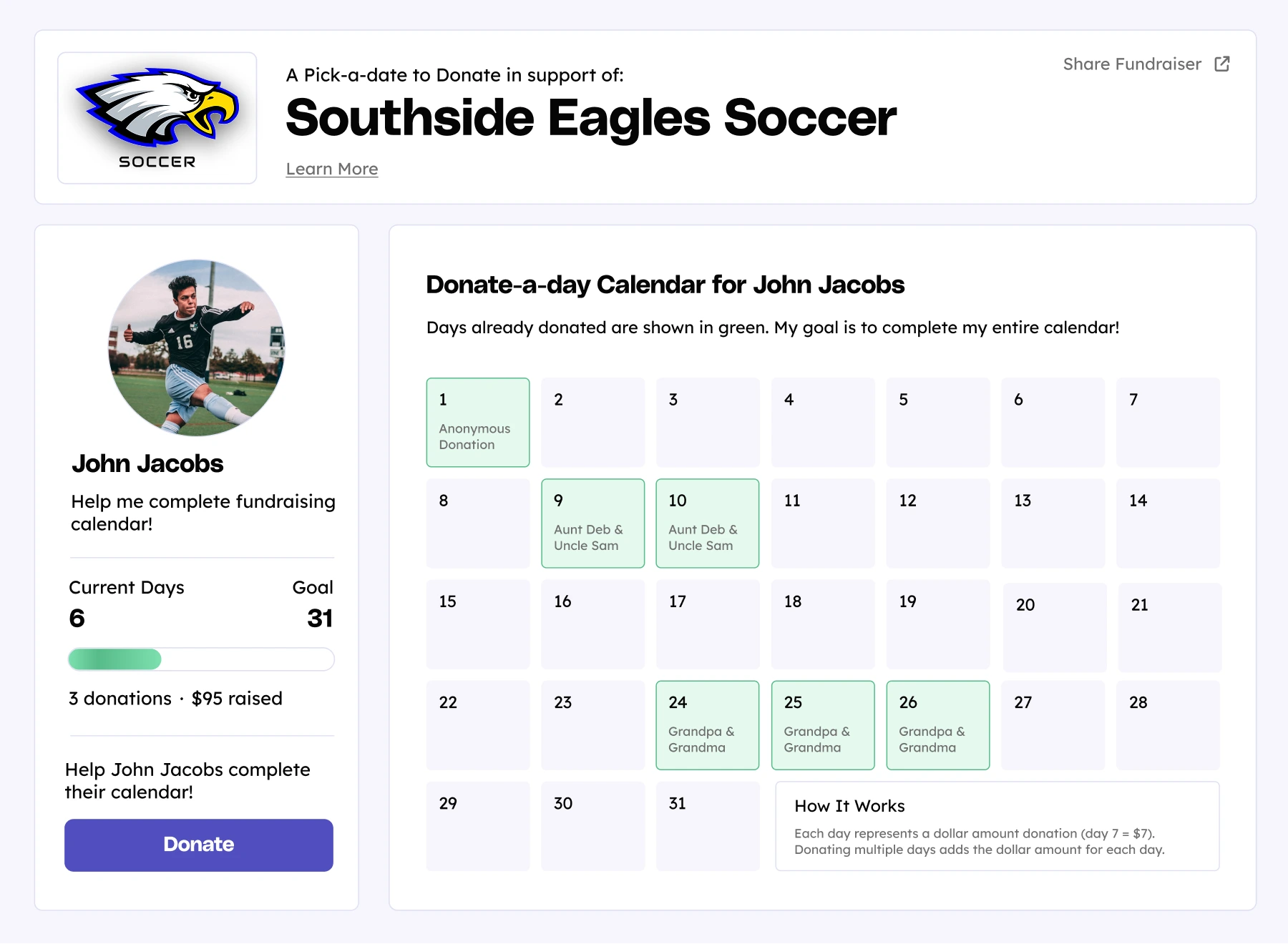 A great soccer fundraising idea: running a digital calendar fundraiser for free with Teamfi.