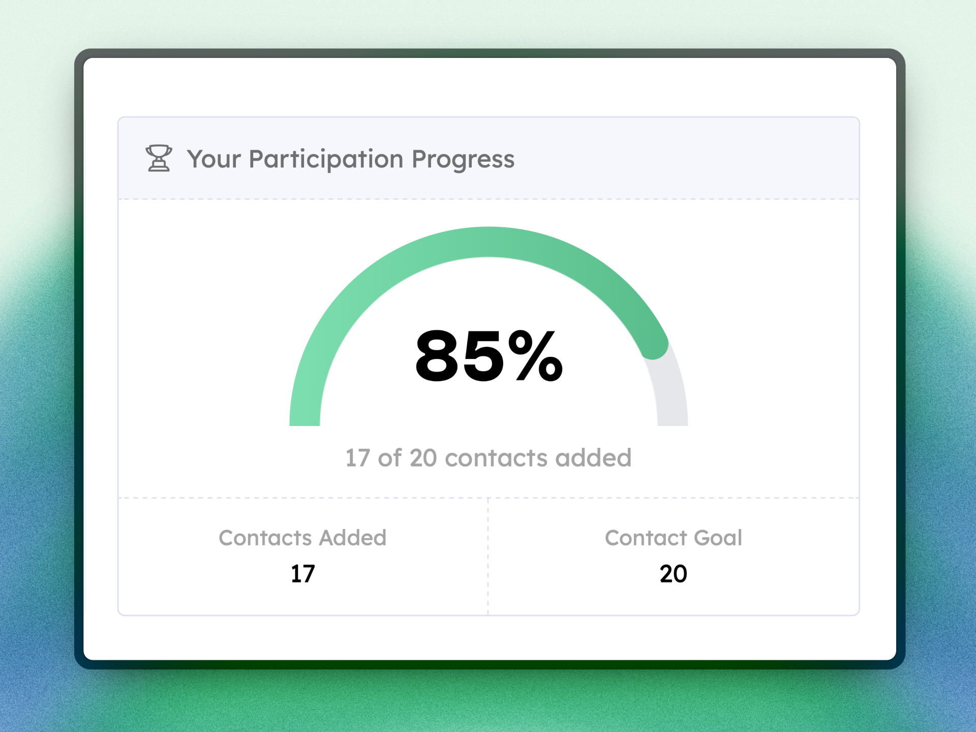 Teamfi fundraising participant progress onboarding gauge.