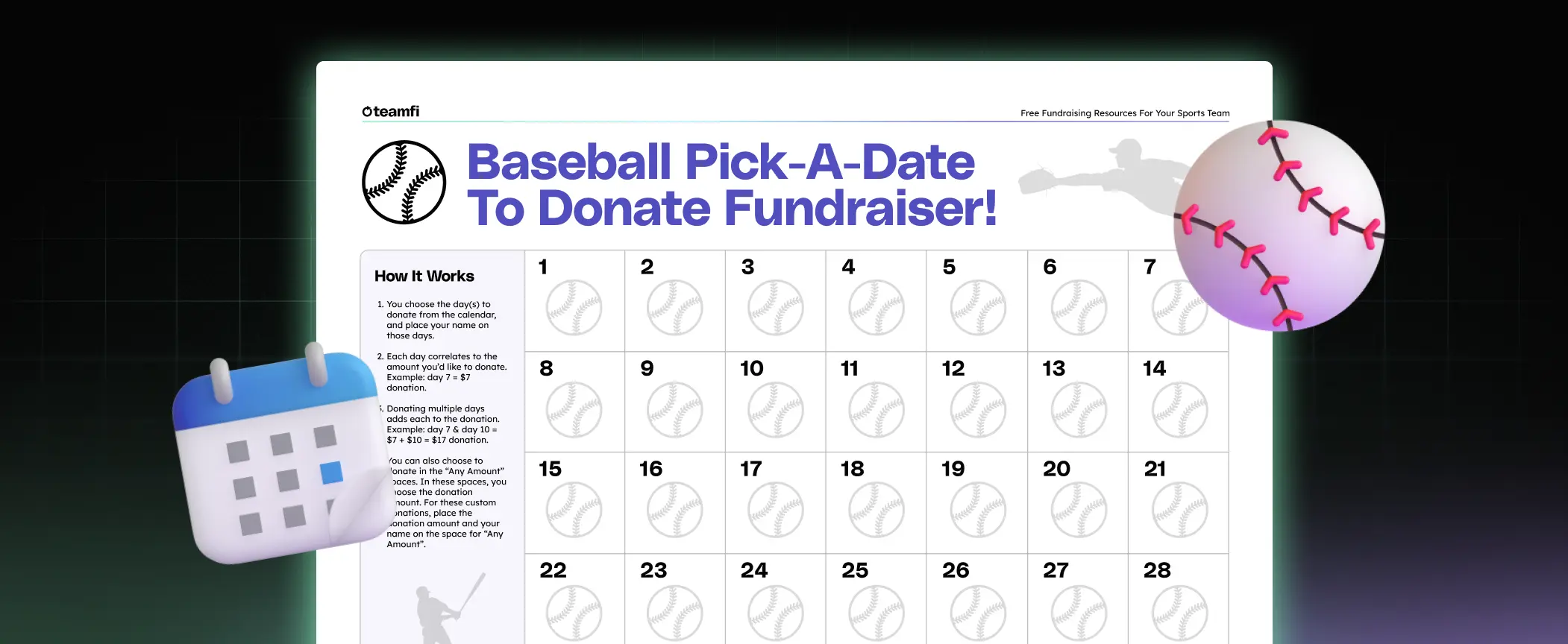 31 Days. 31 Ways. How a Baseball Calendar Fundraiser Can Change Your Program (+ Free Template) –Teamfi Blog: sports fundraising content & freebies.